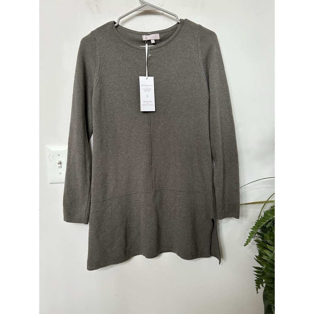 NWT Benedetta B Italy Merino Wool Cashmere Tunic Sweater Gray S Coquette Minimal